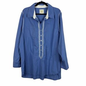 Sigrid Olsen Studio Boho Coastal Cotton Long Sleeve Popover Tunic Top 2X Blue